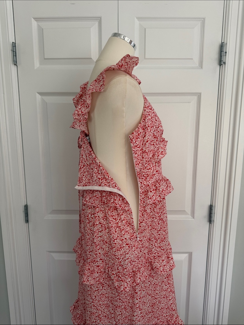 Petal & Pup Pink Floral Ruffle Maxi Dress - Sleeveless 100% Cotton V-Neck Size 8 - Picture 8 of 14